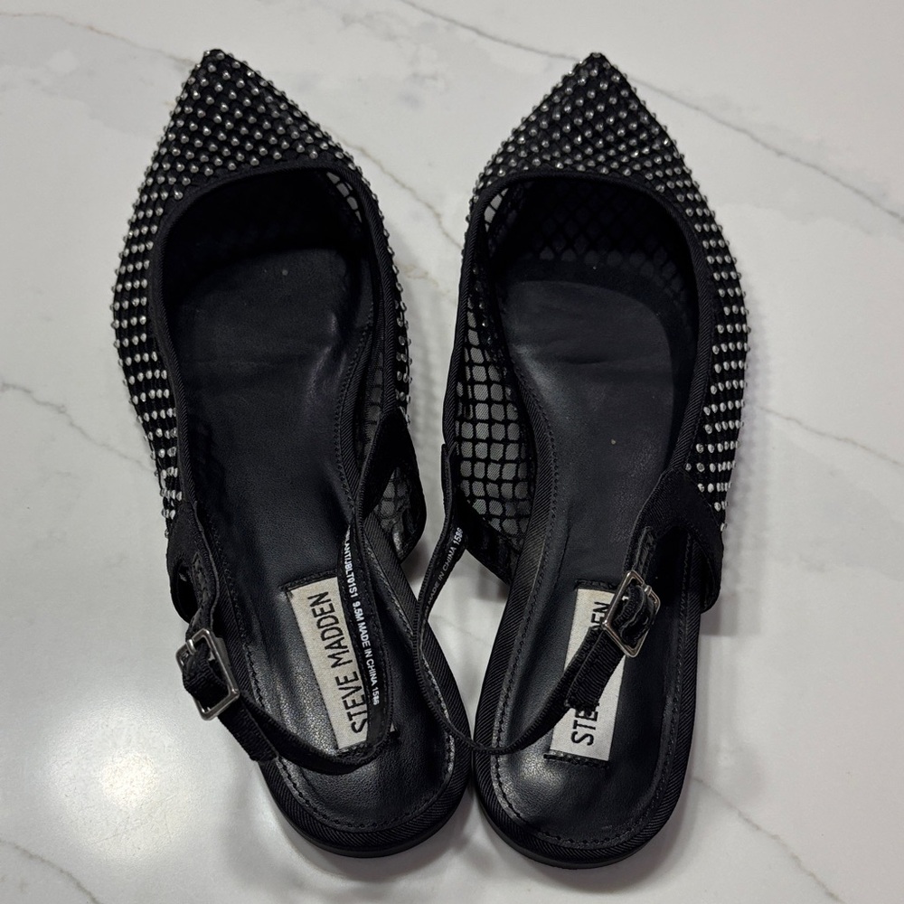 Steve Madden Black Studded Mesh Slingback Flat - Picture 7 of 9